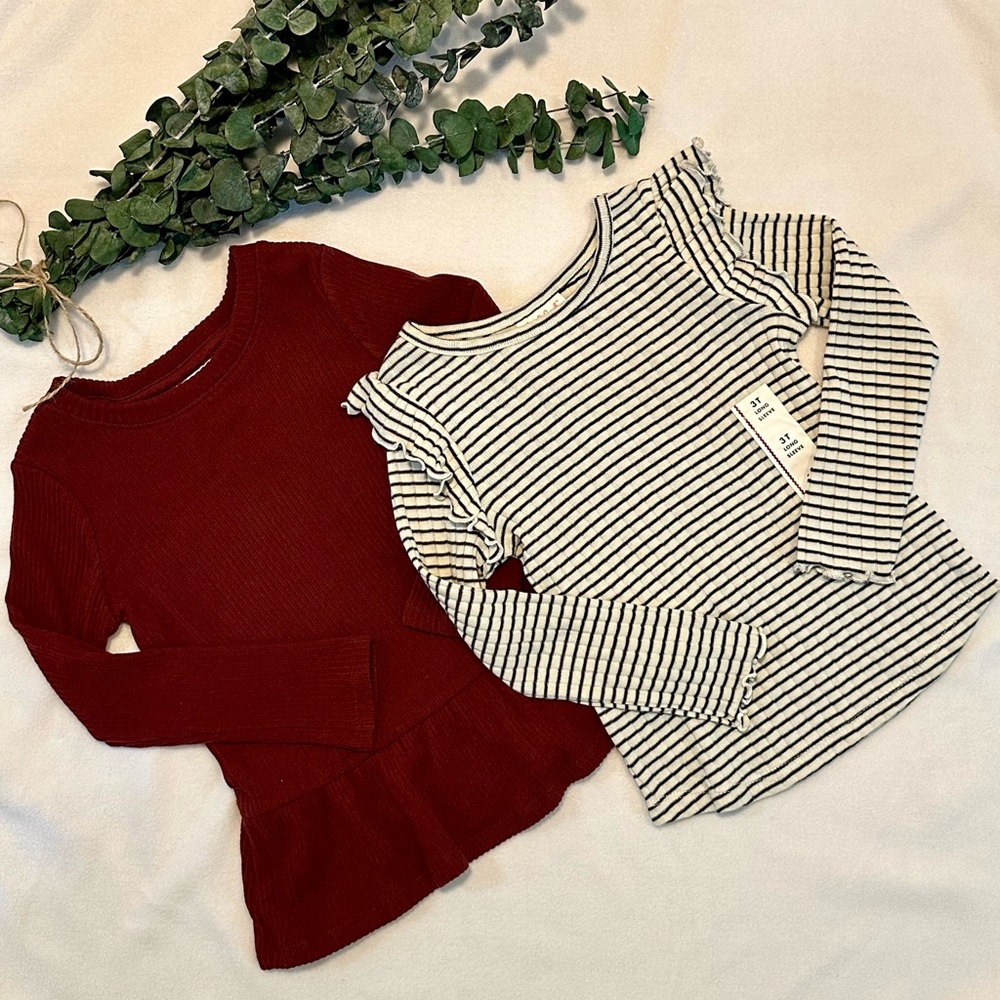 NWT Cat & Jack Rib Ruffle Tees - size 3T
